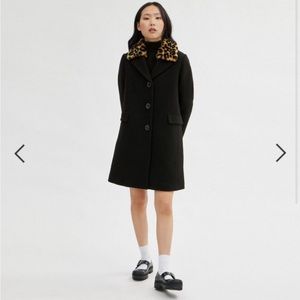 NWOT COACH Wool Coat With Shearling Detachable Leopard Collar